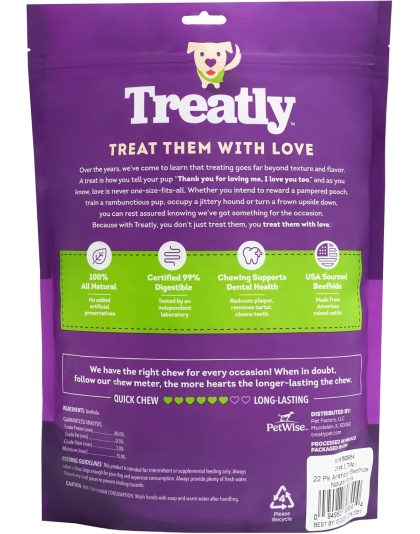Treatly 100% USA Beefhide Chip Rolls Natural 5in. -18 Pk