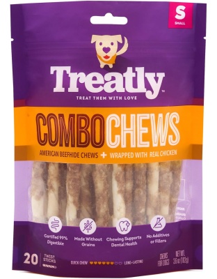 Treatly Beefhide Combo Chews Chip Rolls with Meat Wra Chicken Small-20 Pk