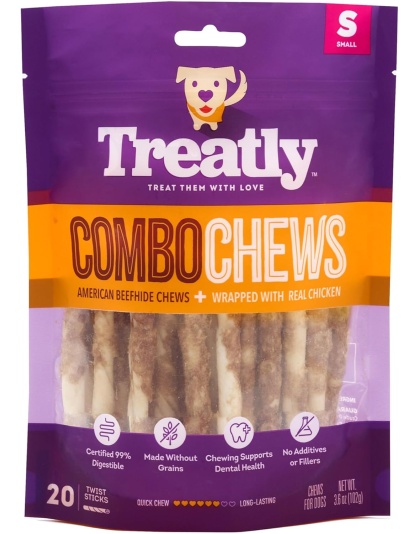 Treatly Beefhide Combo Chews Chip Rolls with Meat Wra Chicken Small-20 Pk