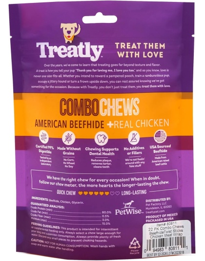 Treatly Beefhide Combo Chews Chip Rolls with Meat Wra Chicken Small-20 Pk