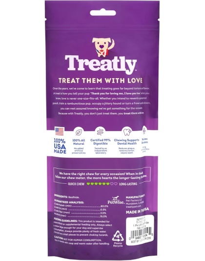 Treatly 100% USA Beefhide Bone with Header Card Natural 9in. 1 Pk