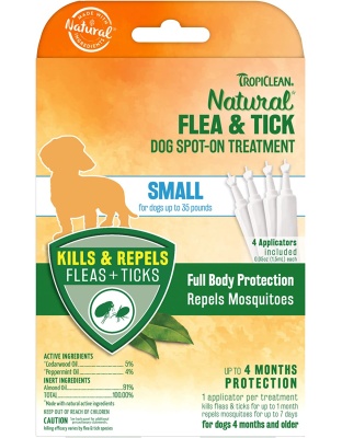 TropiClean Natural Flea & Tick Spot On Treatment for Dogs 3 Applicator 1ea/6Pc, SM