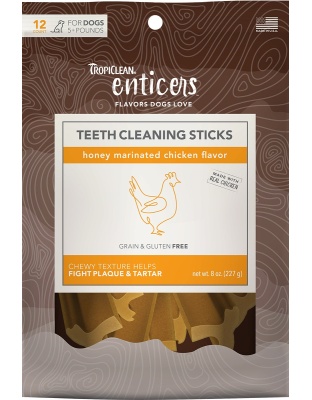TropiClean Enticers Teeth Cleaning Sticks for Dogs Honey Marinated Chicken 1ea/12 ct