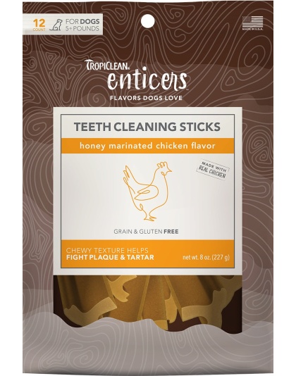 TropiClean Enticers Teeth Cleaning Sticks for Dogs Honey Marinated Chicken 1ea/12 ct