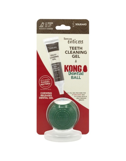 TropiClean Enticers Teeth Cleaning Gel & KONG Dental Ball Beef Brisket 1ea/1 oz, LG