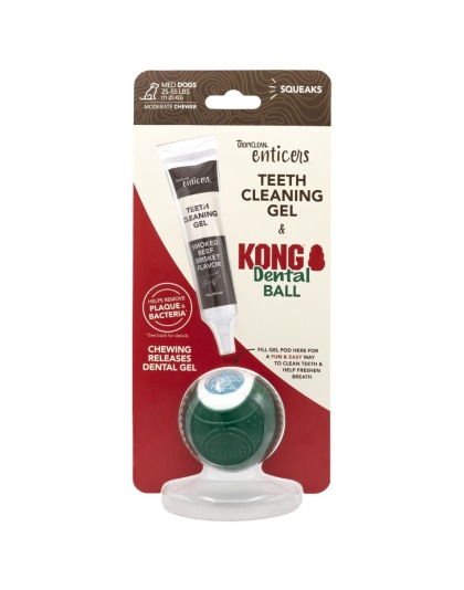 TropiClean Enticers Teeth Cleaning Gel & KONG Dental Ball Beef Brisket 1ea/1 oz, MD
