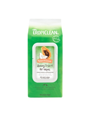 TropiClean Papaya & Coconut Luxury 2-in-1 Pet Wipes 1ea/100 ct