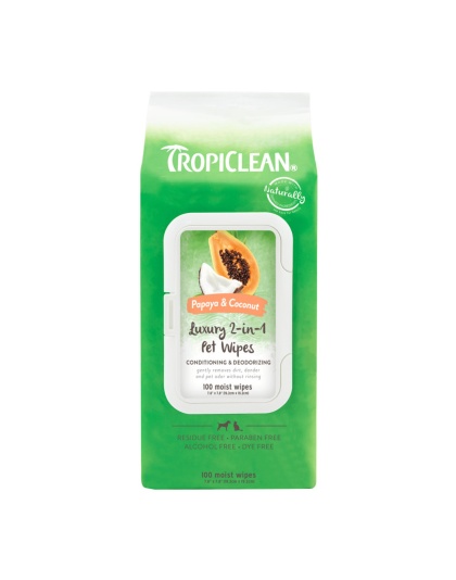 TropiClean Papaya & Coconut Luxury 2-in-1 Pet Wipes 1ea/100 ct