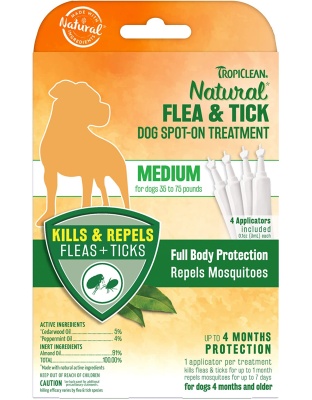 TropiClean Natural Flea & Tick Spot On Treatment for Dogs 1ea/0.4 fl oz, 4 ct