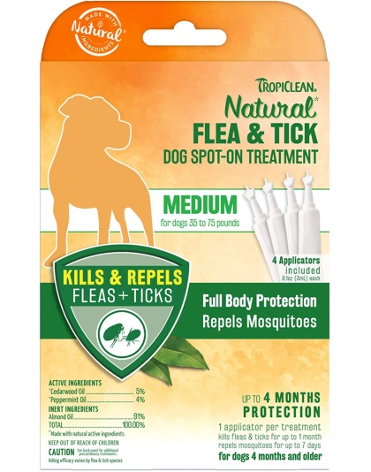 TropiClean Natural Flea & Tick Spot On Treatment for Dogs 1ea/0.4 fl oz, 4 ct