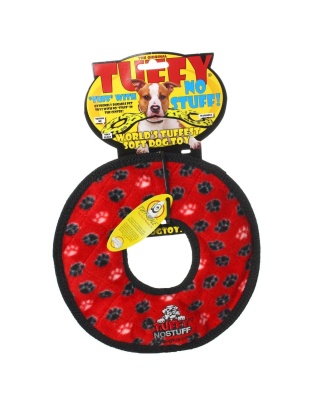 Tuffy NO STUFF Ultimate Ring Dog Toy Red Paw 1ea/9 in
