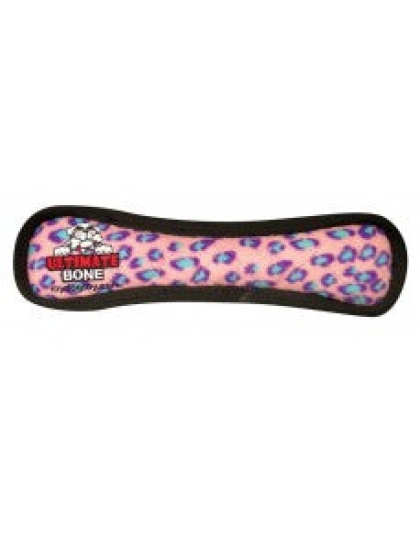 Tuffy Ultimate Bone Durable Dog Toy Pink Leopard 1ea/13 in