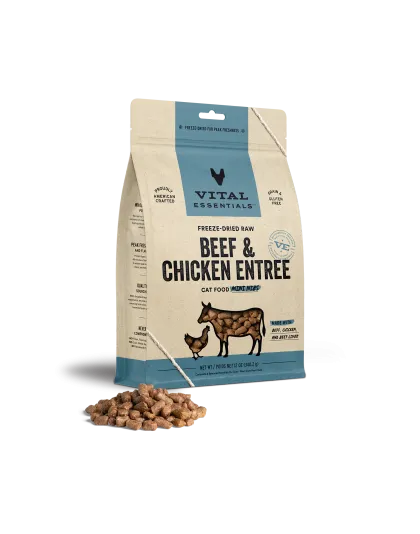 Vital Essentials Cat Freeze Dried Mini Nibs Beef Chicken 12oz.