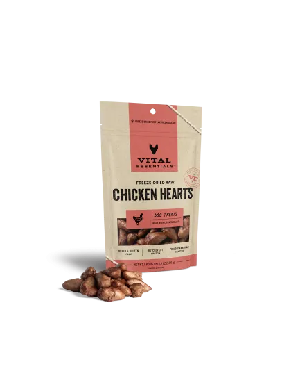 Vital Essentials Dog Freeze-Dried Treat Chicken Hearts 1.9oz.