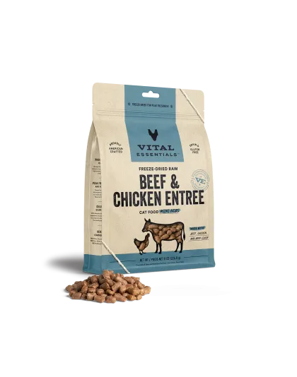 Vital Essentials Cat Freeze Dried Mini Nibs Beef Chicken 8oz.
