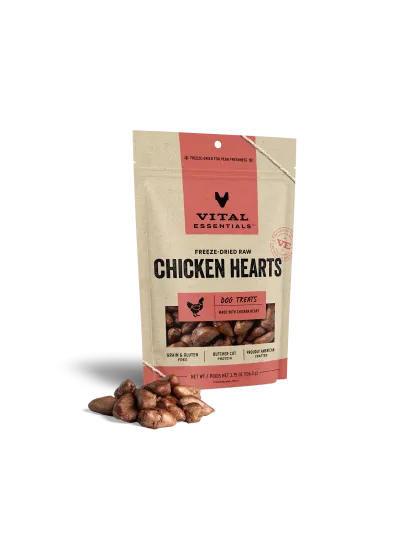 Vital Essentials Dog Freeze-Dried Treat Chicken Hearts 3.75oz.