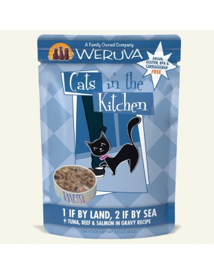 Cats in the Kitchen 1 if By Land, 2 if by Sea Tuna, Beef & Salmon in Gravy 3oz. Pouch (Case of 12)