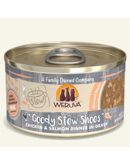 Weruva Cat Stew! Goody Stew Shoes Chicken and Salmon Dinner in Gravy 2.8oz. (Case of 12)