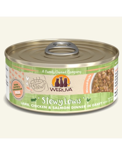 Weruva Cat Stewy Lewis Lamb; Chicken and Salmon Dinner in Gravy 5.5oz (Case of 8)