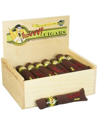 Yeowww! Cigar with Slide Top Catnip Toy Wooden Box Brown 1ea/7 in, 24 pk