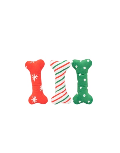 Zippypaws Holiday Patterned Bones Red/Green/White Medium - 3 Pk