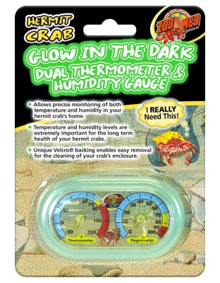 Zoo Med Hermit Crab Dual Thermometer & Humidity Gauge Glow in the Dark 1ea